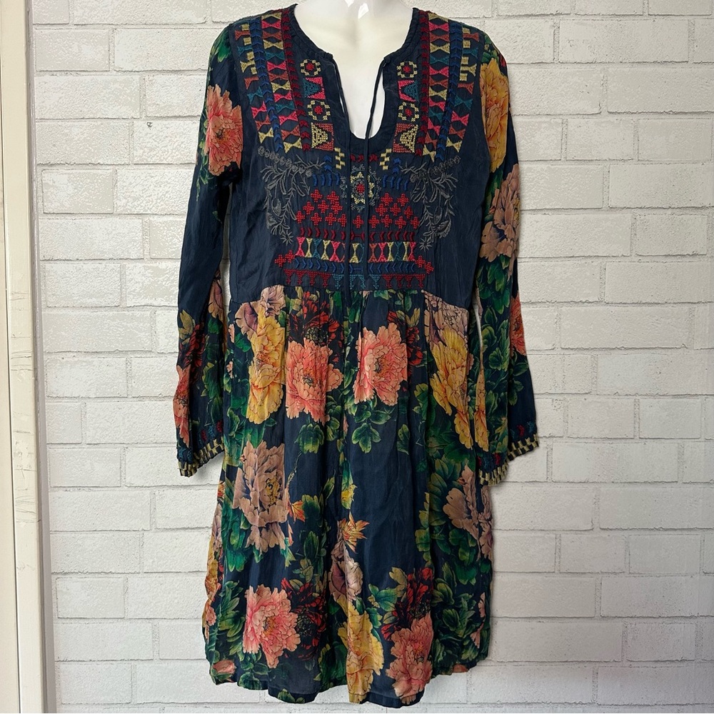 Johnny Was Tunic Dress Bayani Embroidered Whimsical Floral Size XS Boho New